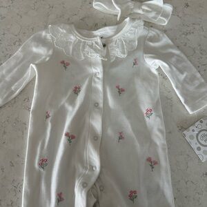 Little Me White and Pink Floral Footie